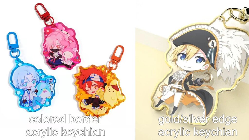 acrylic keychain types color border and gold silver edge