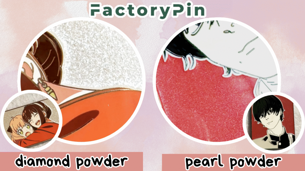 enamel pin effect diamond powder vs pearl powder