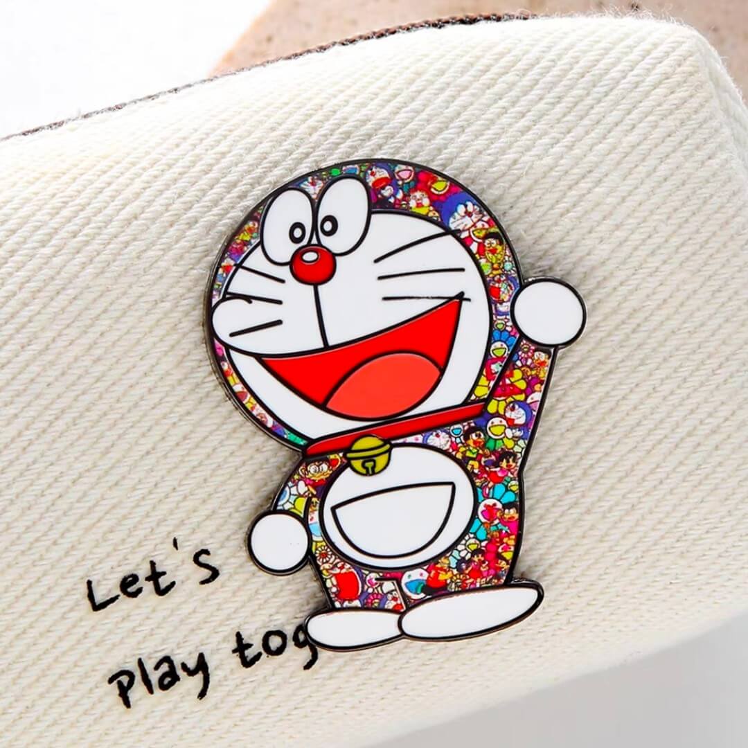 Doraemon enamel lapel pin with colorful glitter effect