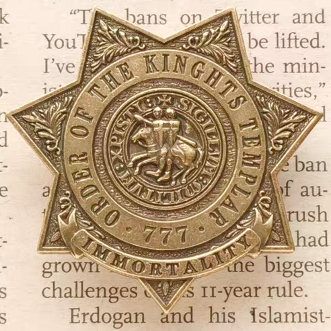 Templar badge die struck pin, pure copper