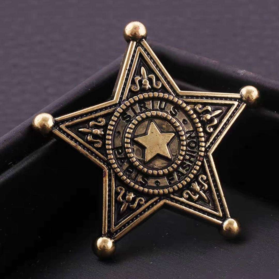 Baroque star die struck pin, antique bronze finish