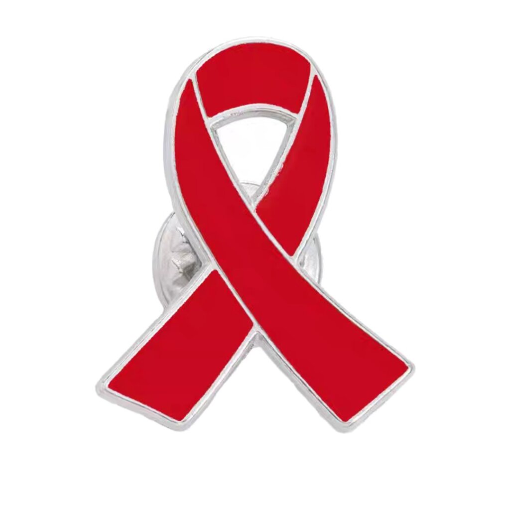 red ribbon pin