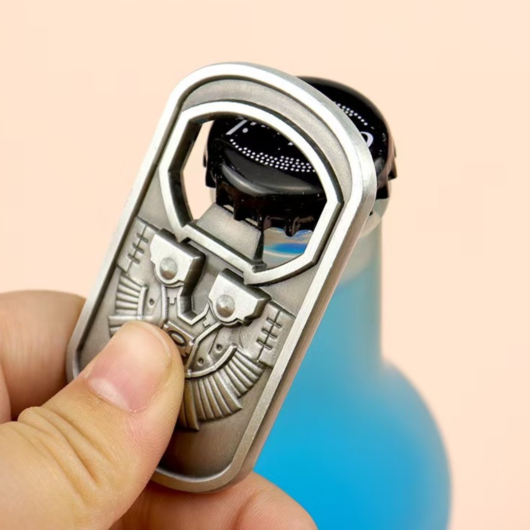 Dog tag style bottle opener coin