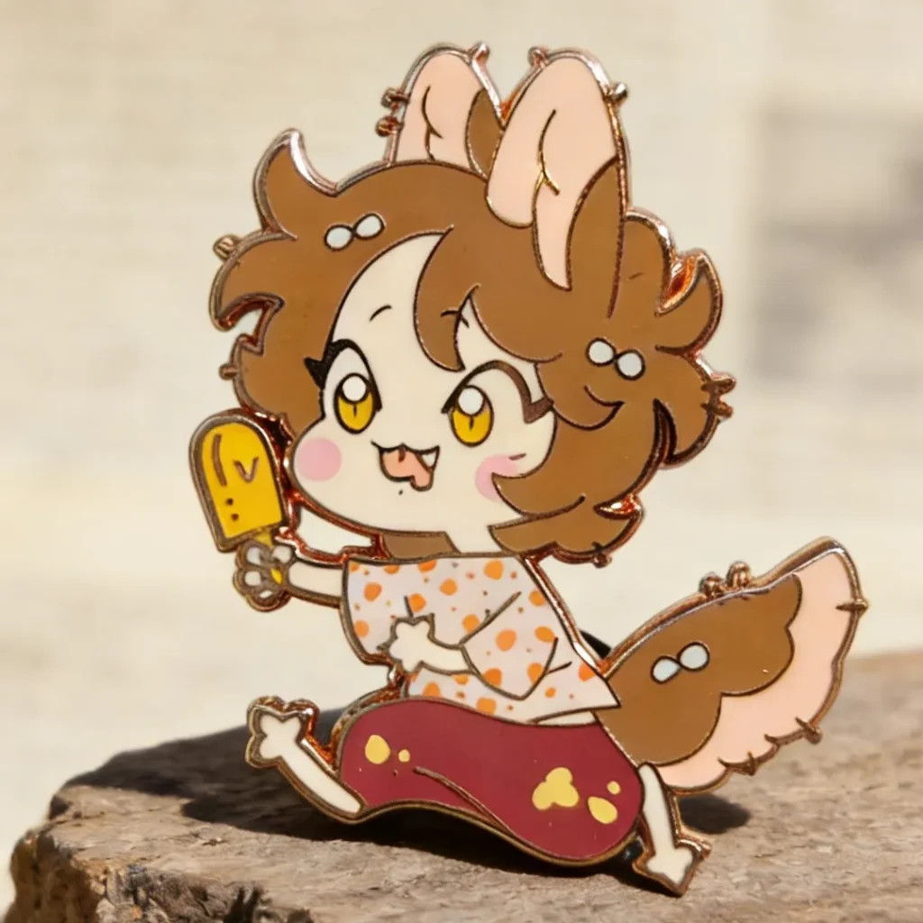 cute anime enamel pin rose gold plated