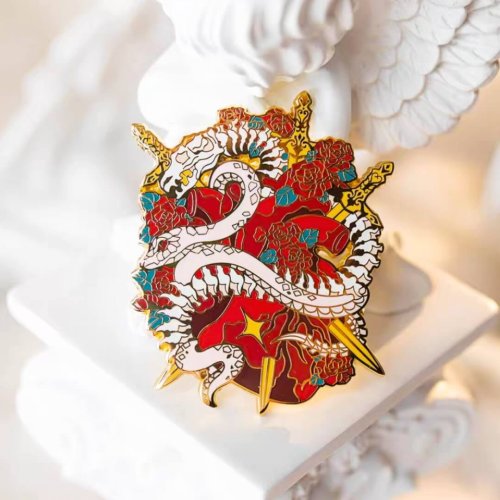red monstor lapel pin